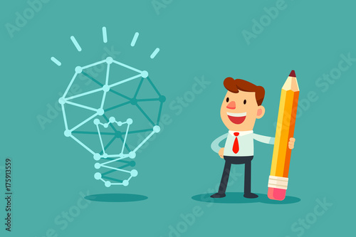 businessman with pencil create the idea bulb