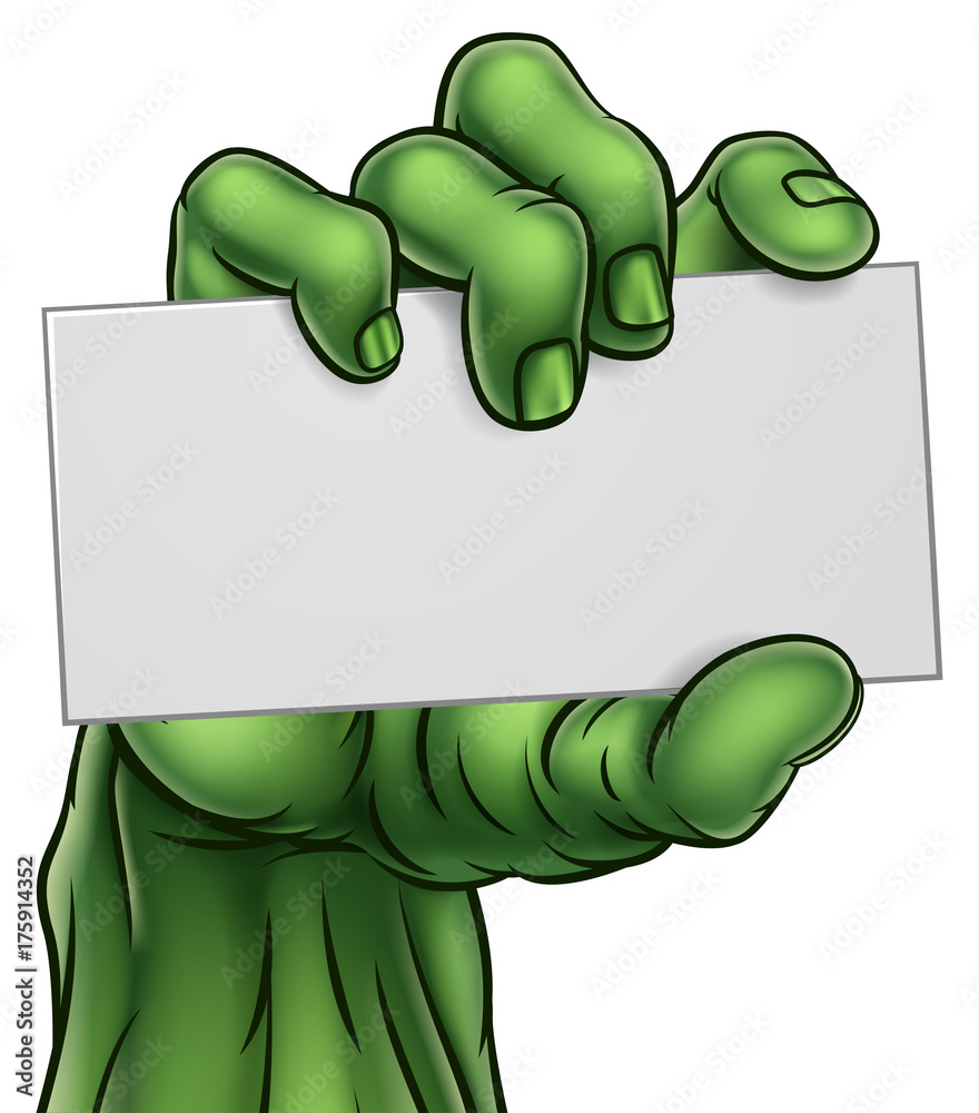 Naklejka premium Zombie Monster Halloween Hand Holding Blank Sign