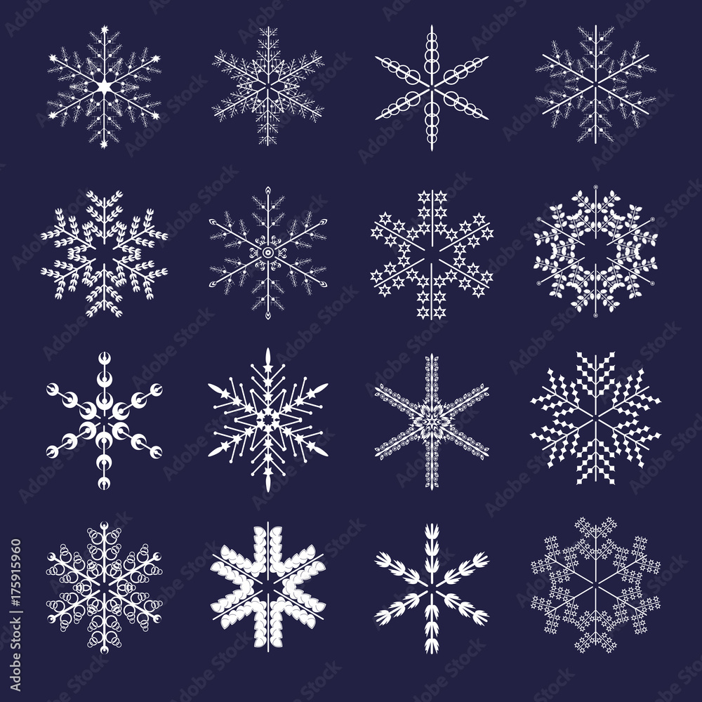 Set of snowflakes on blue Set of snowflakes on blue