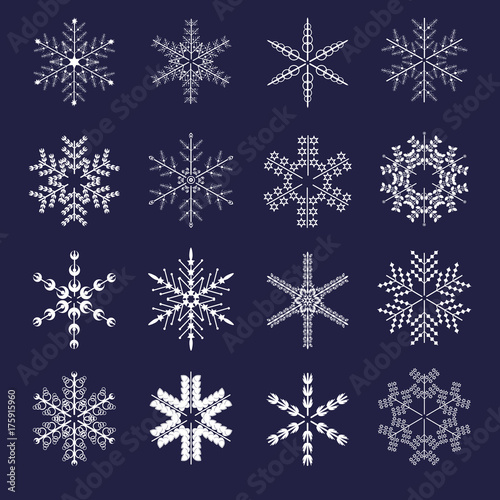 Set of snowflakes on blue