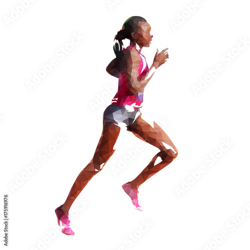 Run, running woman, polygonal geometric illustration