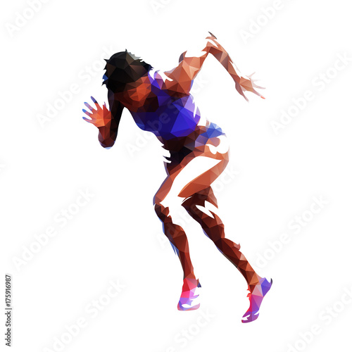 Run, sprinting woman, polygonal geometric illustration