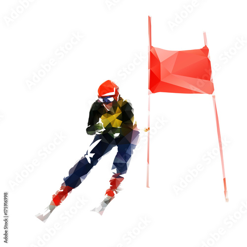 Skiing, downhill skier, abstract geometric vector illustration