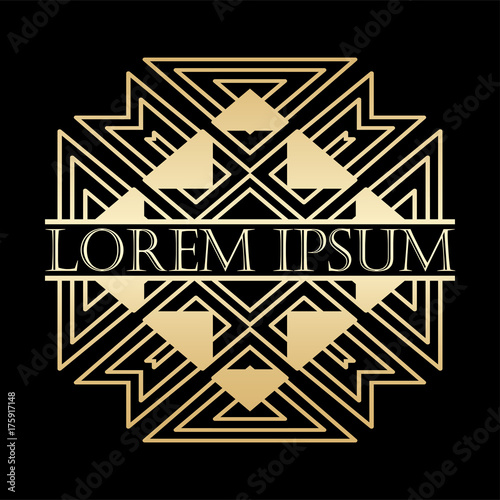 Luxury vintage art deco golden vector frame. Label for logo, badge for club, bar, cafe, restaurant, hotel, boutique.