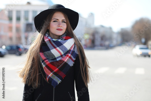 Girl on a walk in sunny weather