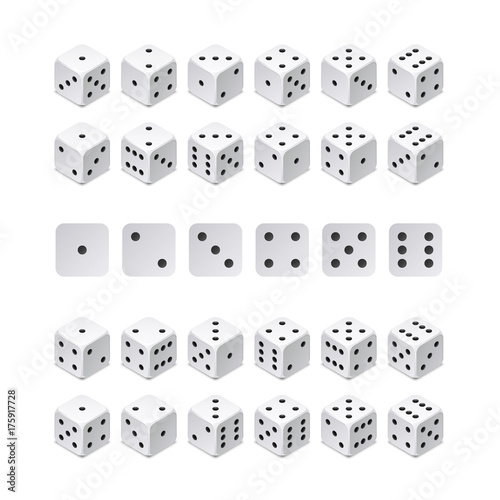 Isometric 3d dice combination. Vector game cubes isolated. Collection for gambling app and casino concept photo