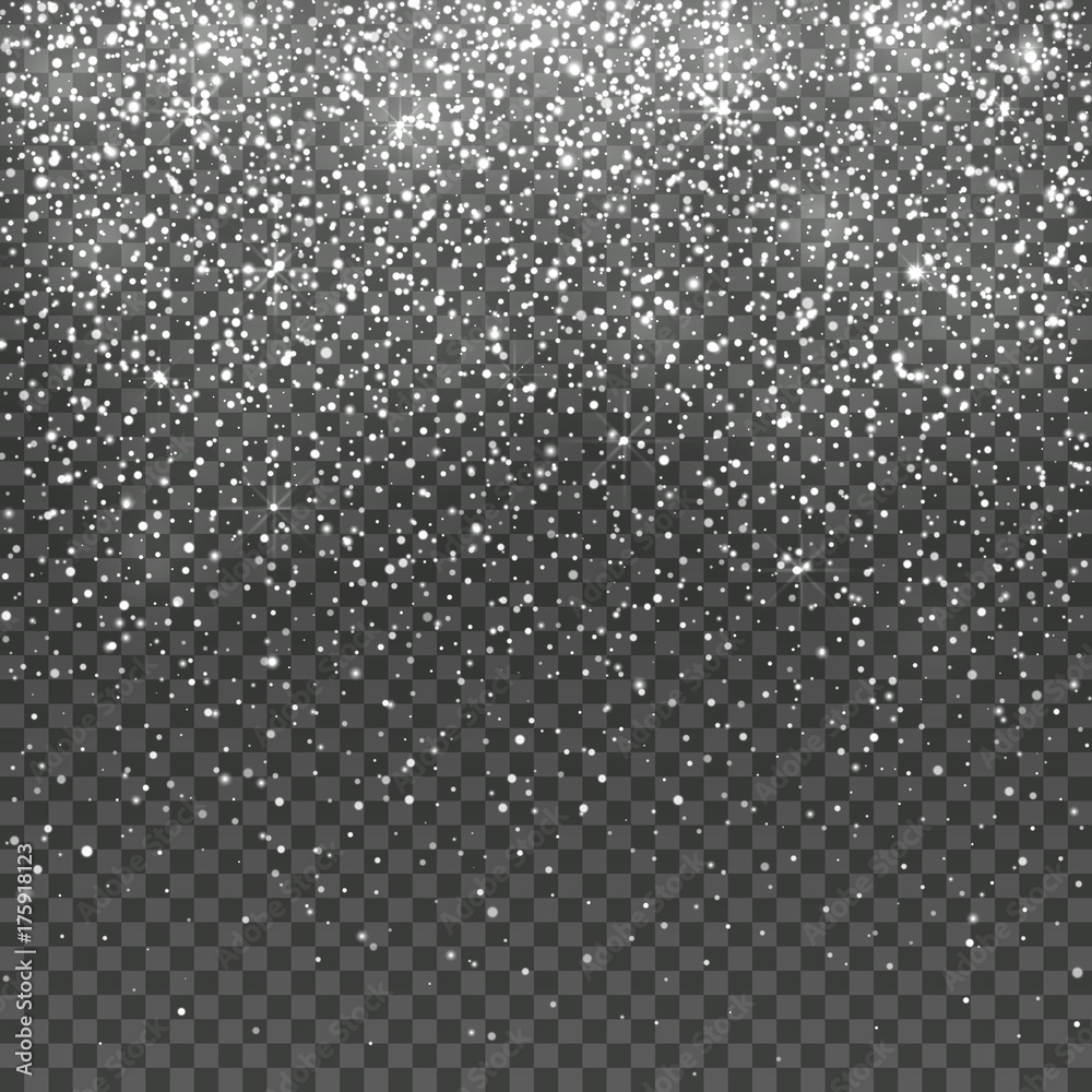 Falling snow isolated on transparent background. Christmas winter holiday vector background - obrazy, fototapety, plakaty 