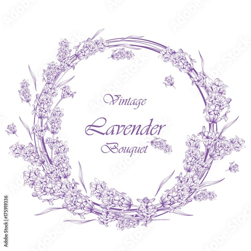 Vintage lavender wreath Vector. Beautiful floral frame bouquets