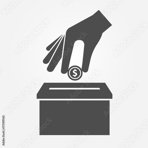 Donation icon concept. Hand putting coin in the box