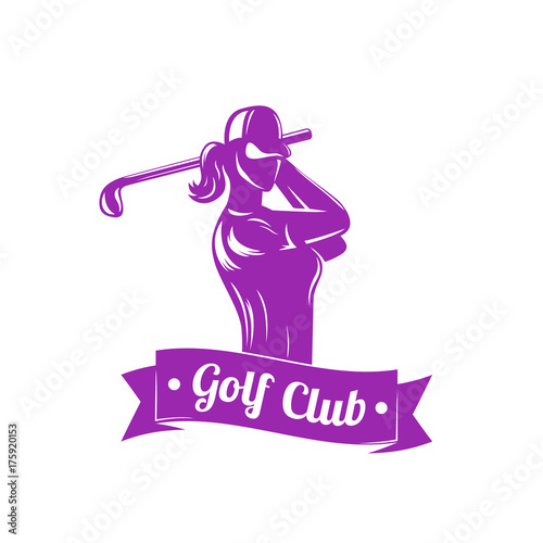 golf logo with girl swinging club