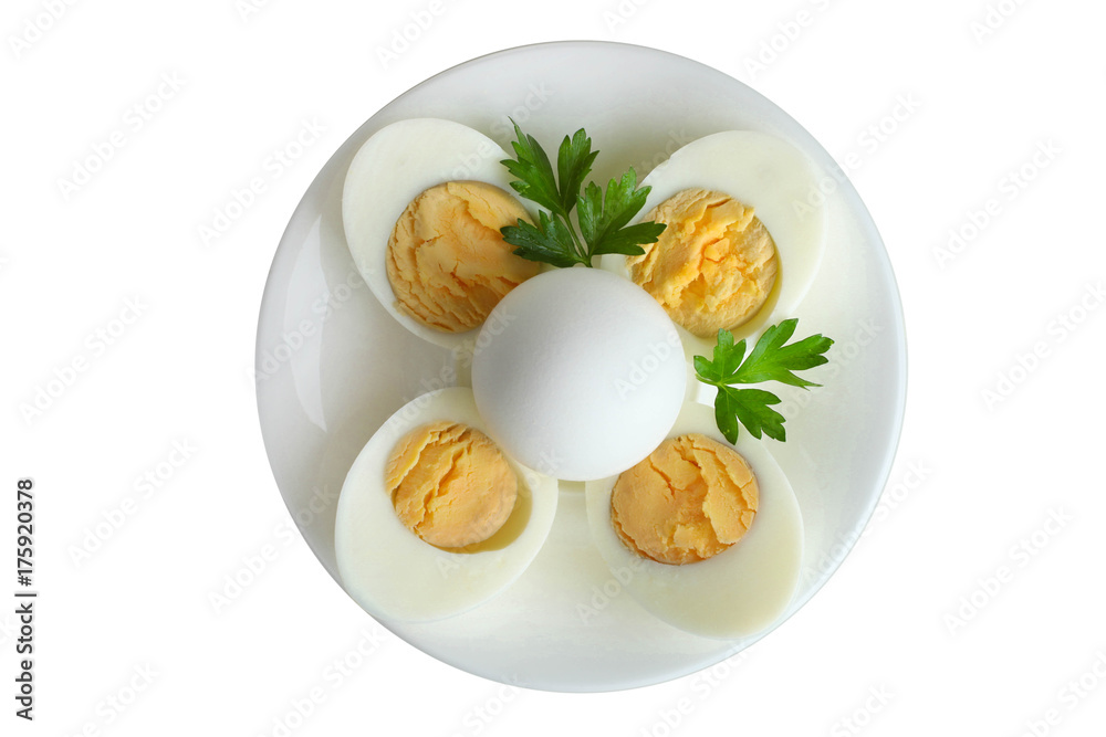 Boiled egg in a cut on a plate Boiled egg in a cut on a plate