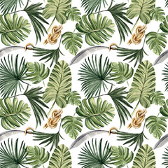 Papier peint photo Jungle Perroquet pirate aquarelle motif tropical coloré  © Anastasiia