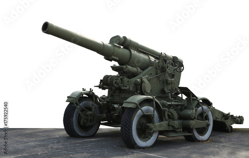 Old green artillery field cannon gun