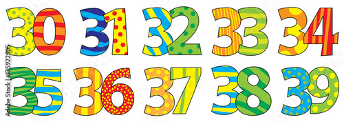 Obraz na płótnie Nice colorful cartoon numbers set for children 30-39 w salonie