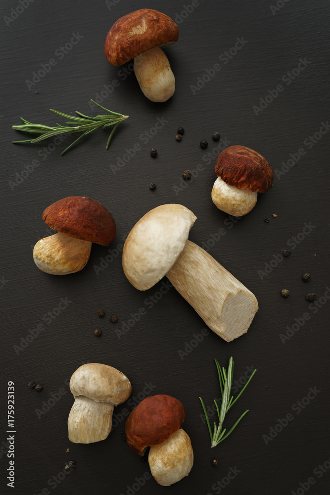white mushrooms on black table