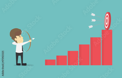 Businessman archery goal the increased.Cartoon of business success is the concept of the man characters business,the mood of people,can be used as a background,banner,infographics.vector illustration
