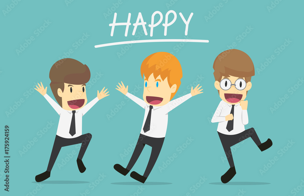 Happy businessman is jumping.Cartoon of business success is the concept of the man characters business, the mood of people, can be used as a background, banner, infographics. vector illustration Happy businessman is jumping.Cartoon of business success is the concept of the man characters business, the mood of people, can be used as a background, banner, infographics. vector illustration