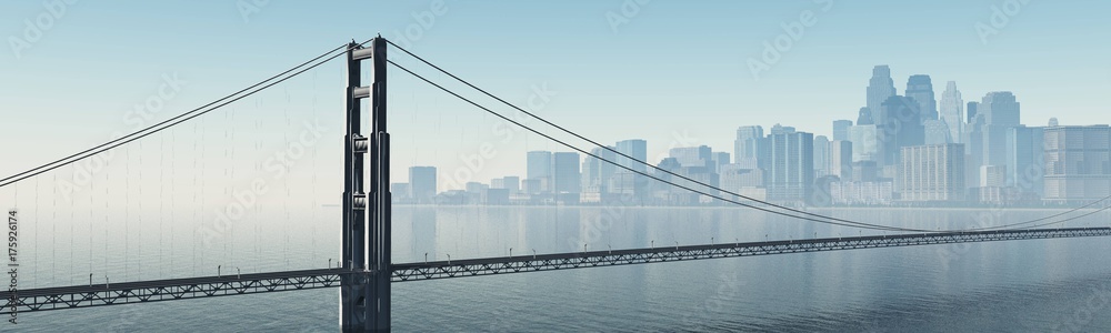 modern city with a bridge across the bay, a bridge at sunrise in the background of the city, 3d rendering
modern city with a bridge across the bay, a bridge at sunrise in the background of the city, 3d rendering