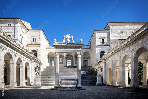Montecassino, ITALY - FEBRUARY 14, 2017: Interior of the Abbey at Montecassino, The abbey was destroyed by bombing in second World War and rebuilt. Italy