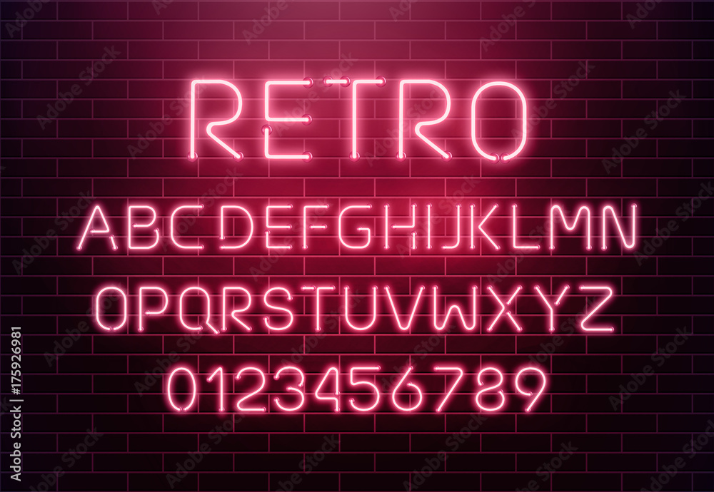 Light Neon Font Letter Set Bar Sign Vector Type Glowing Casino And 