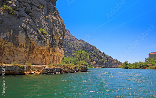 View of Cetina river around Omis (Almissa) city, Dalmatia, Croatia photo