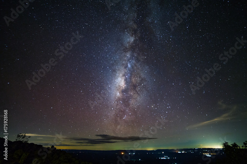 Milky way galaxy at knob stone ground is name Lan Hin Pum viewpoint at Phu Hin Rong Kla National Park in Phitsanulok, Thailand