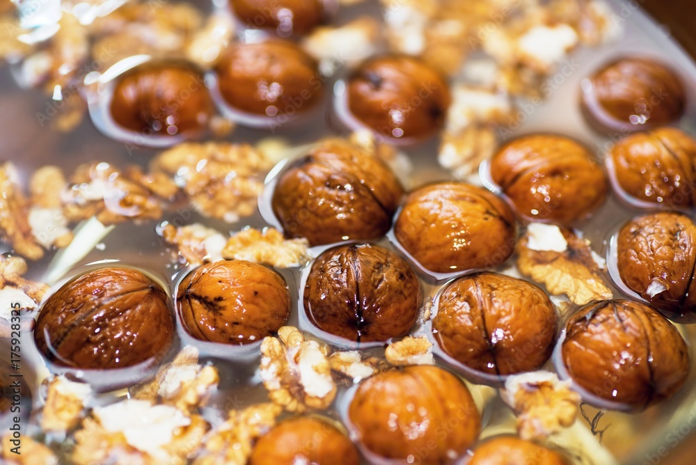 Walnut in water. Walnut in water.