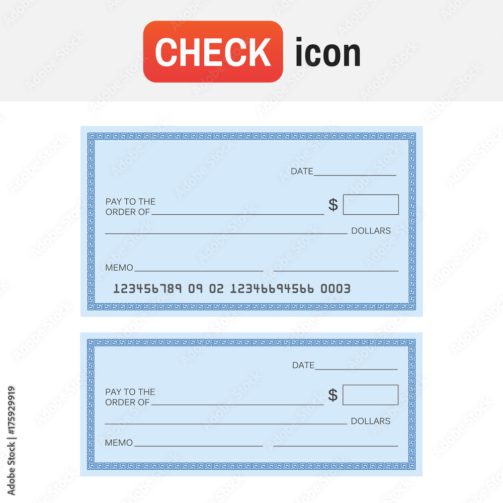 Check template bank. Blank check icon vector Check template bank. Blank check icon vector