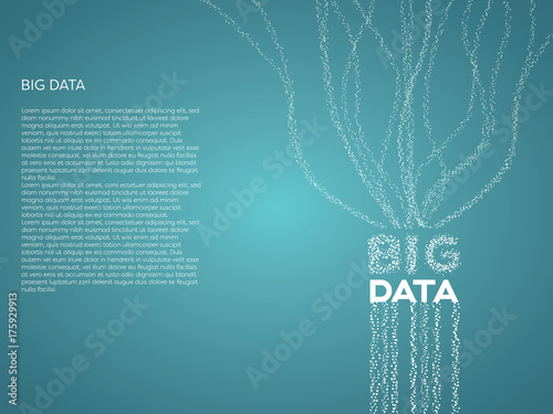 Big data visualization vector concept with data flow. Data analysis, selection, processing symbol.