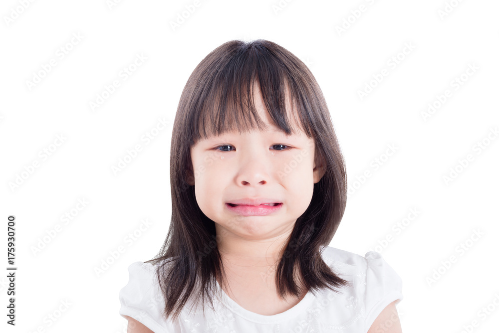 Little asian girl crying over white background Little asian girl crying over white background