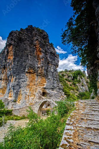 old Kokkori - Noutsou arched stone bridge on Vikos canyon, Zagorochoria, Greece. photo