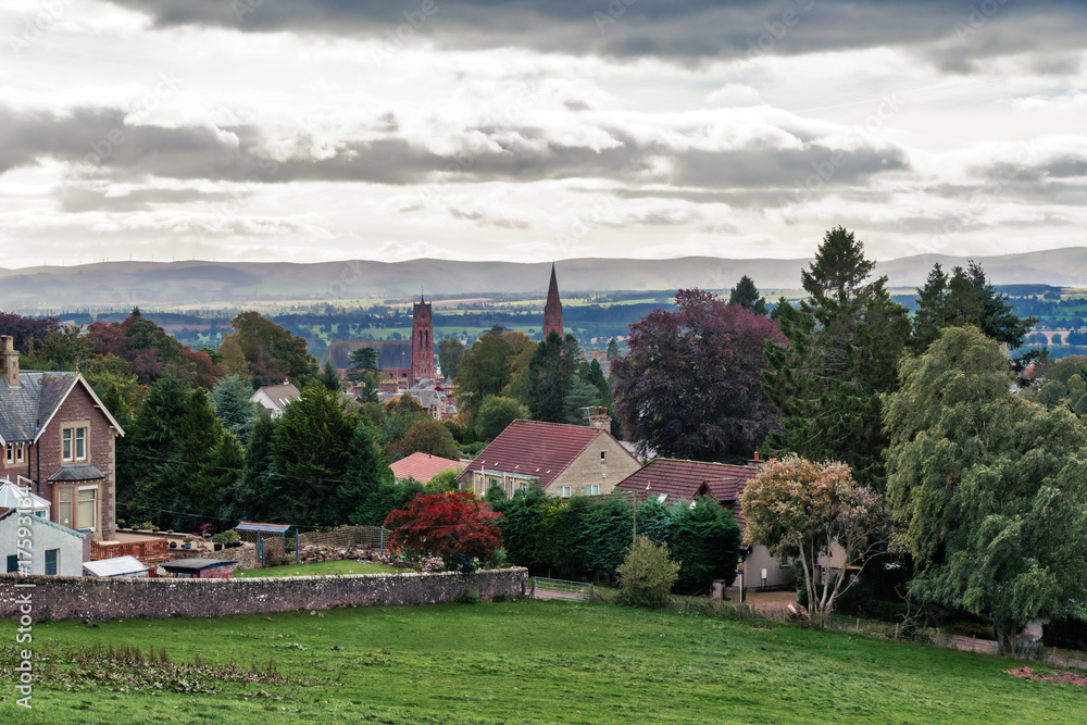 Scottish Town of Crieff with the perthshire Hills in the Misty Distance