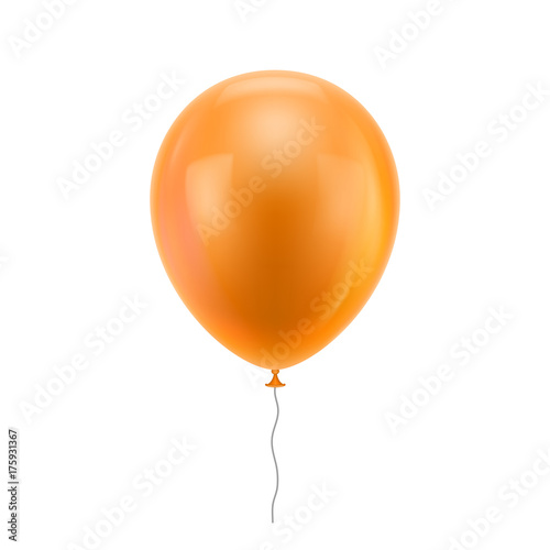 Orange realistic balloon. Orange inflatable ball realistic isolated white background. Balloon in the form of a vector illustration