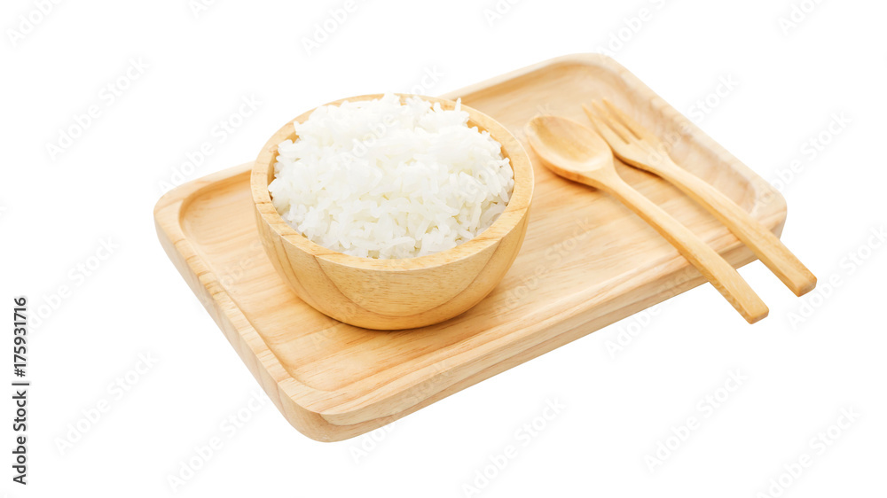Jasmine rice in a bowl on a white background.