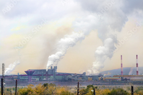 Pollution of the atmosphere by harmful emissions from industrial production.