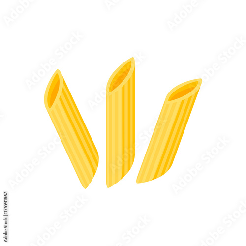 Italian cuisine. Pasta penne, maltagliati, spole, mostaccioli. Vector illustration cartoon flat icon isolated on white.