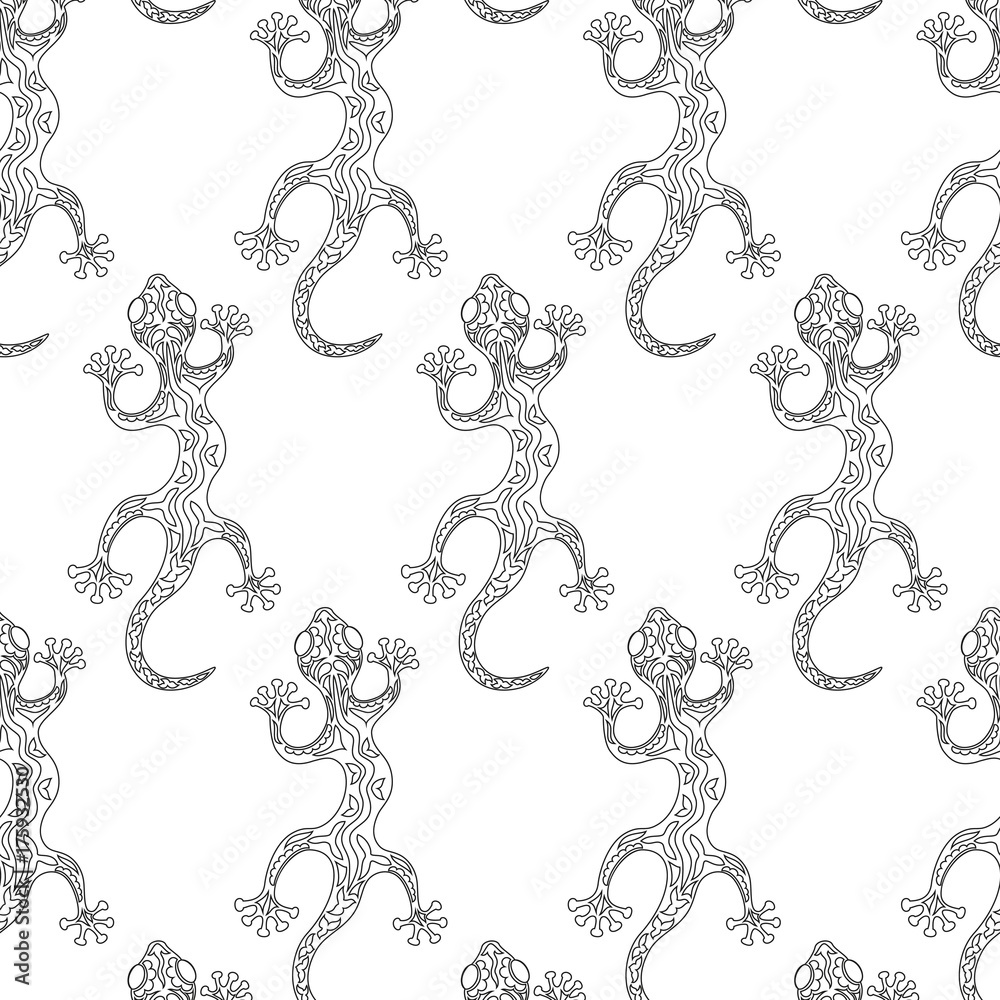 Fototapeta premium Seamless pattern with lizards on the white background.