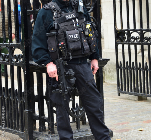 Armed policeman London.