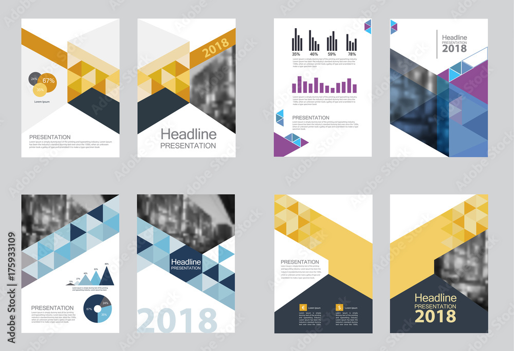 Business abstract vector template. Brochure design, cover modern layout, annual report, poster, flyer in A4 with colourful triangles, geometric shapes for tech, science, market with light background.