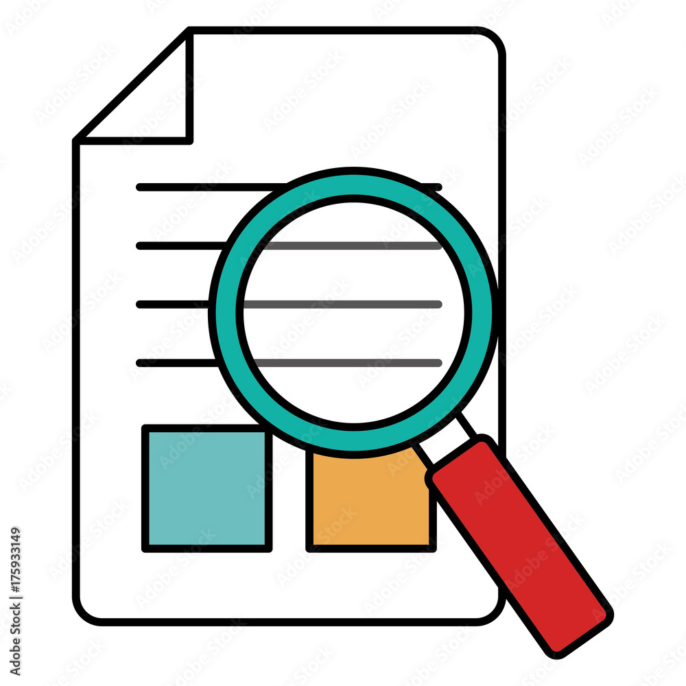 document paper with magnifying glass document paper with magnifying glass