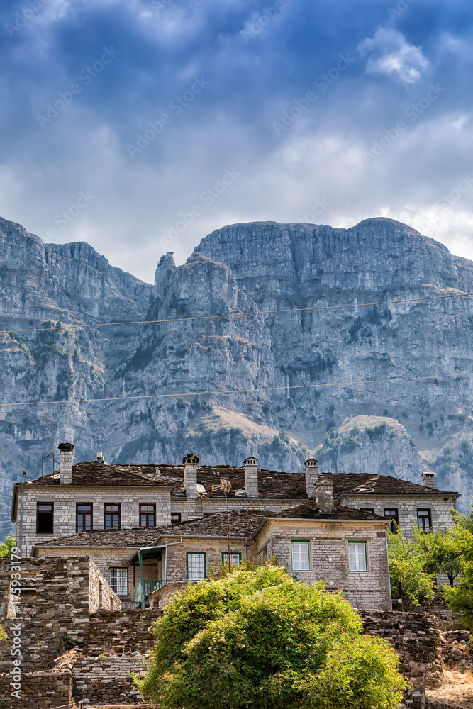 old stone houses in the village Papingo of Zagorochoria, Epirus, Western Greece