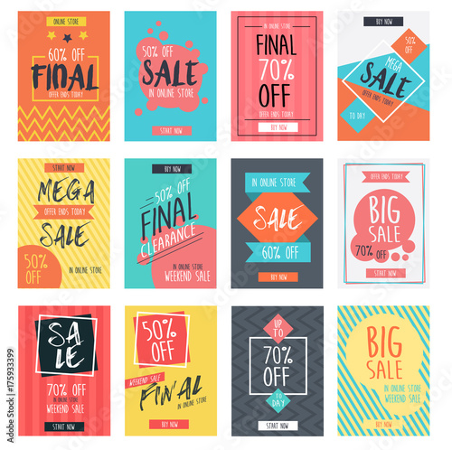 Set of modern sale banners template design with colorful summer background in a4 size. Vector illustration