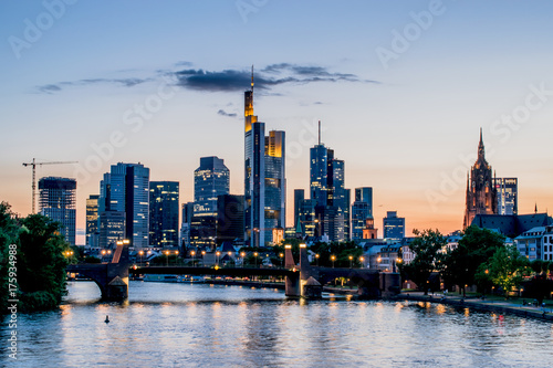 Night view of Frankfurt at Main skyline. Financial center of Germany.
