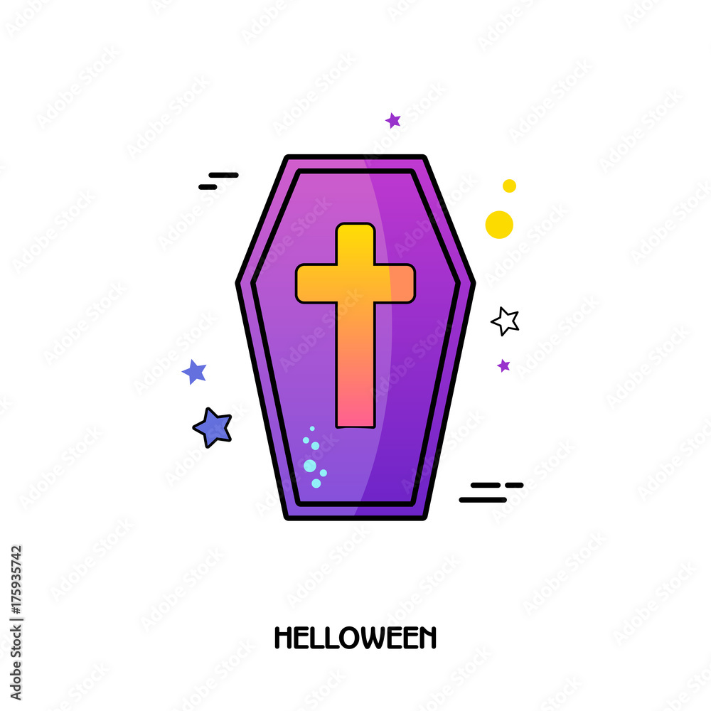 Obraz premium Coffin vector icon. Halloween sticker