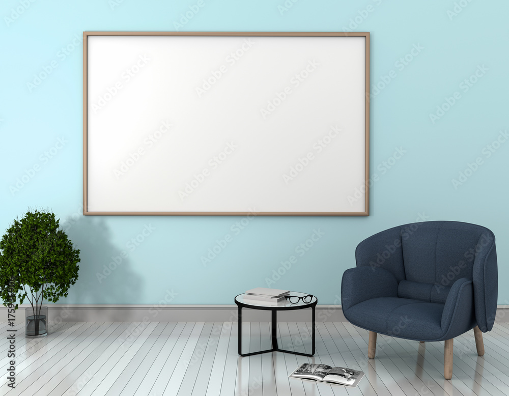 mock up poster frames in hipster interior modern living room background, 3D render