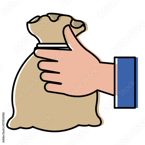 hand human with money bag isolated icon