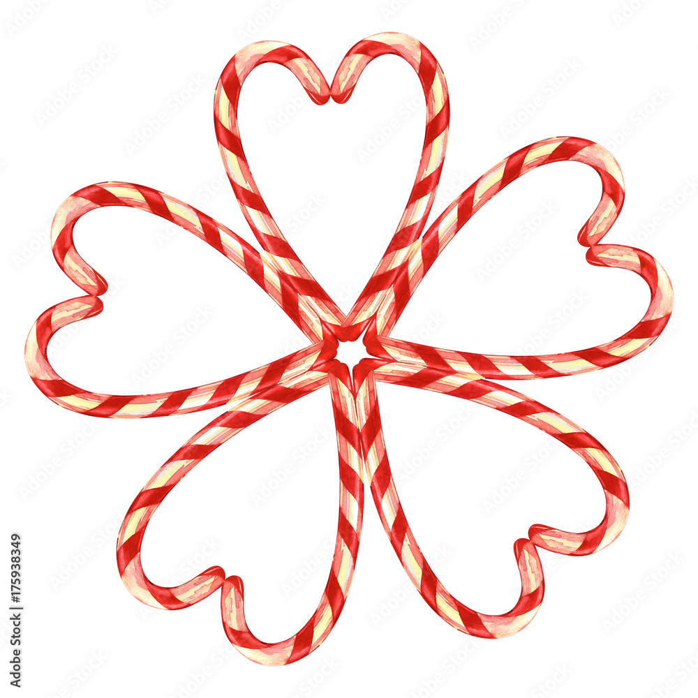 Lollipop, Flower laid out with Christmas candies with a Bow. Elements for a Christmas card. Watercolor illustration isolated on white background. Lollipop, Flower laid out with Christmas candies with a Bow. Elements for a Christmas card. Watercolor illustration isolated on white background.