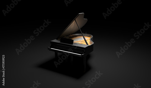Black Glossy Piano in the Dark Scene
