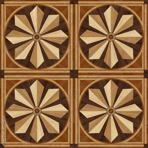 Medallion design parquet floor  wooden texture for 3D interior