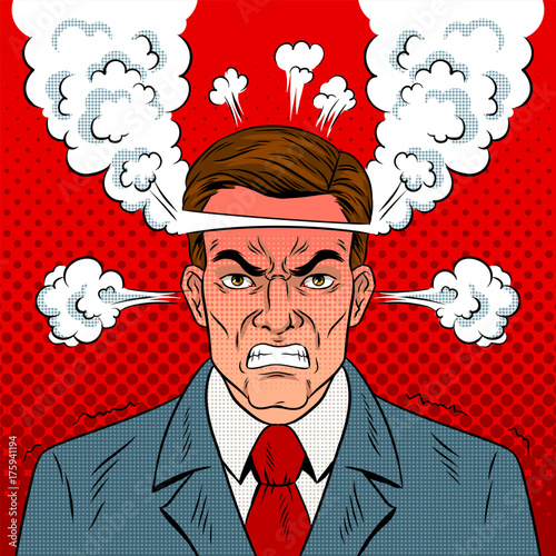 Angry man with boiling head pop art vector photo
